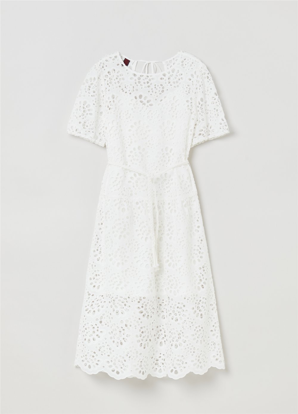 Broderie Anglaise Beyaz Kemerli Midi Elbise