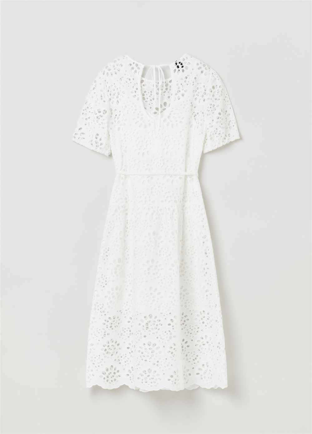 Broderie Anglaise Beyaz Kemerli Midi Elbise