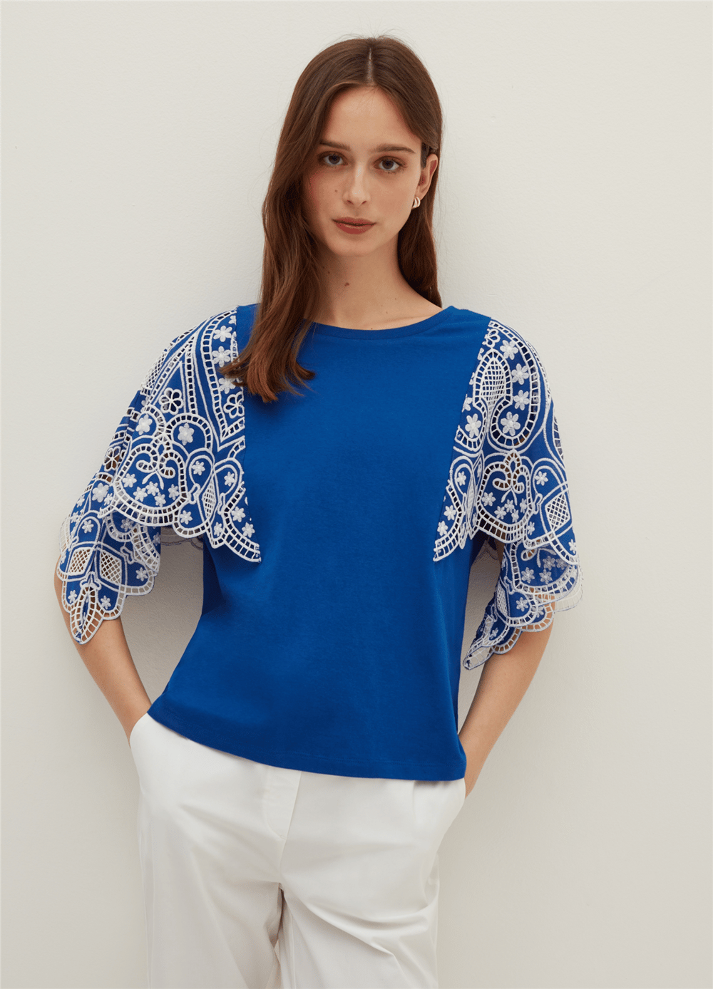 Broderie Anglaise Kimono Kollu Tişört