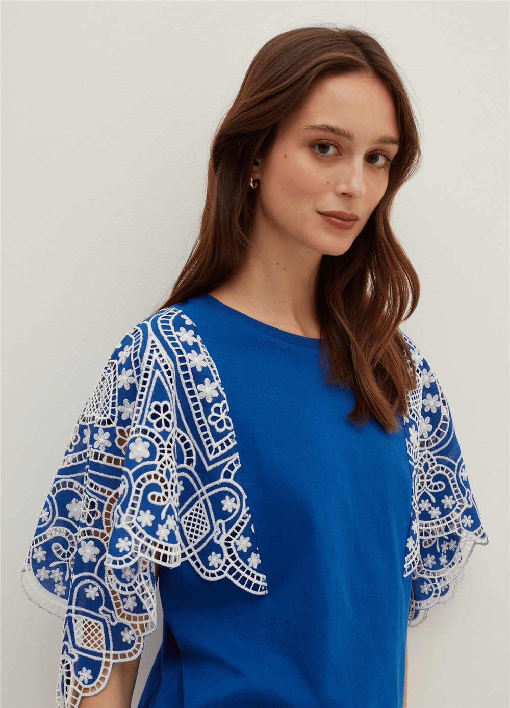 Broderie Anglaise Kimono Kollu Tişört