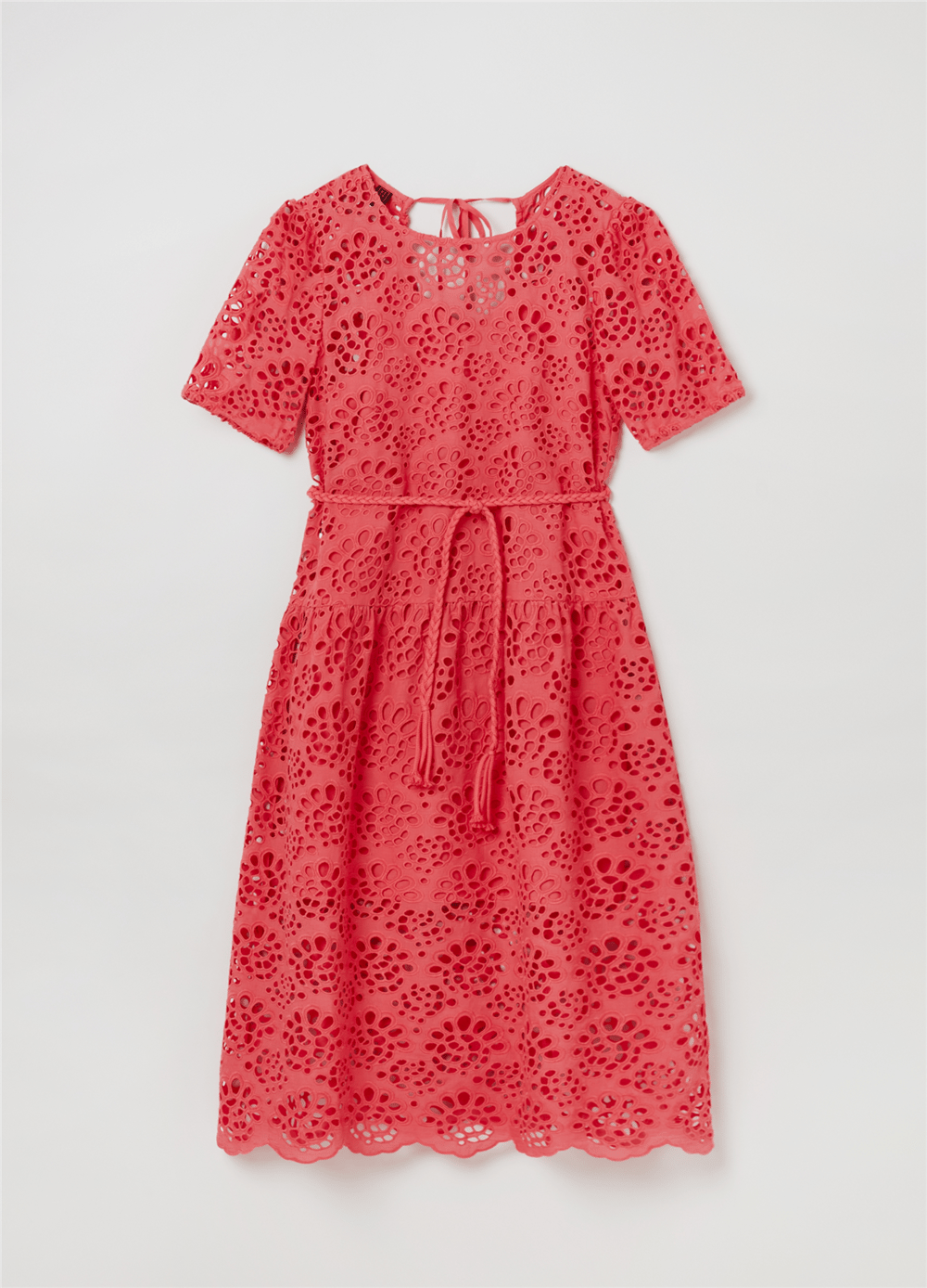 Broderie Anglaise Kırmızı Kemerli Midi Elbise