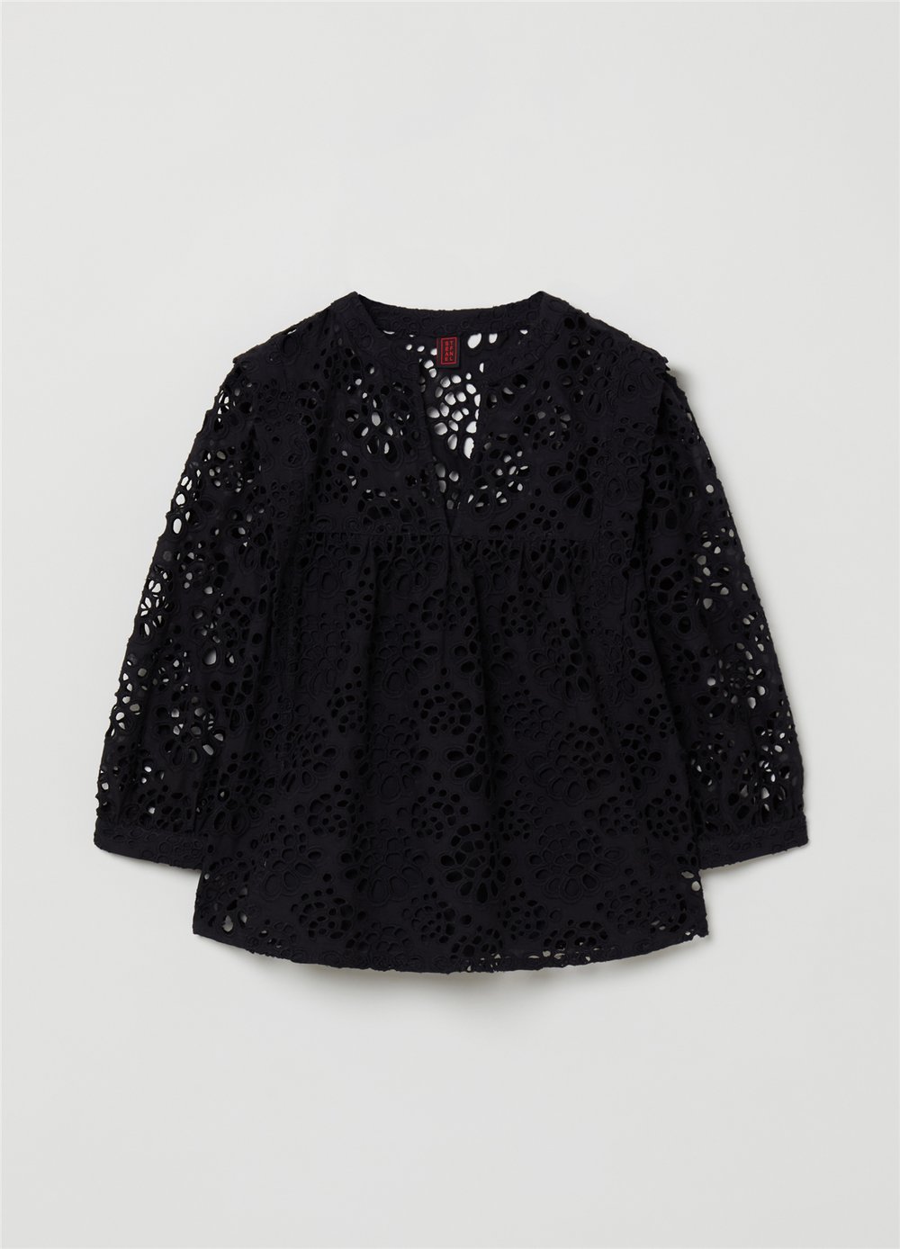 Broderie Anglaise Siyah Bluz