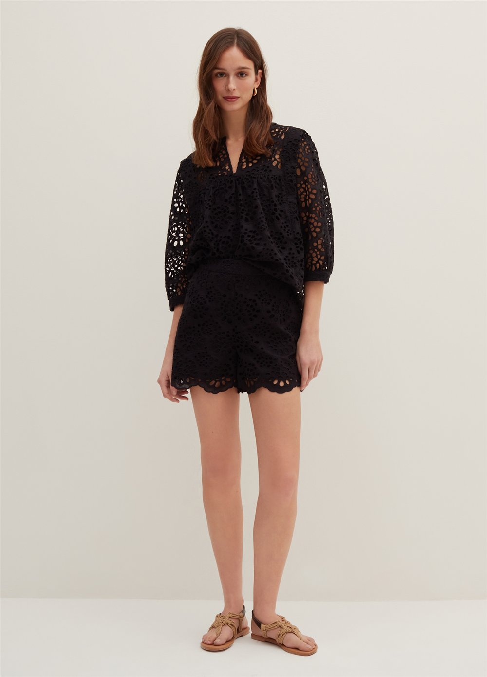 Broderie Anglaise Siyah Şort