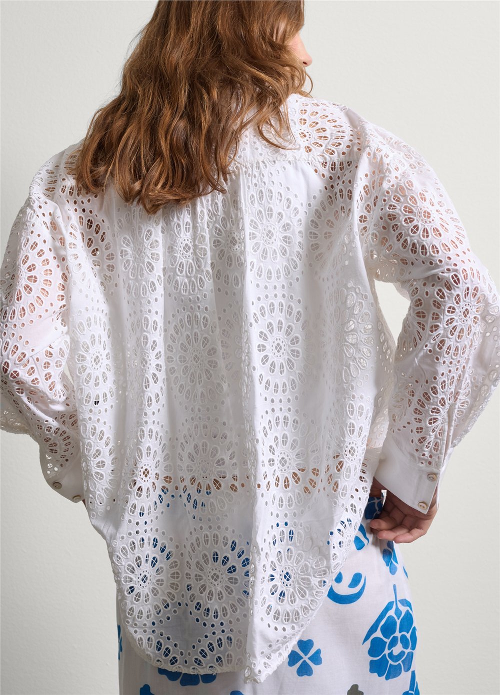 Broderie Anglaise Uzun Kollu Beyaz Gömlek
