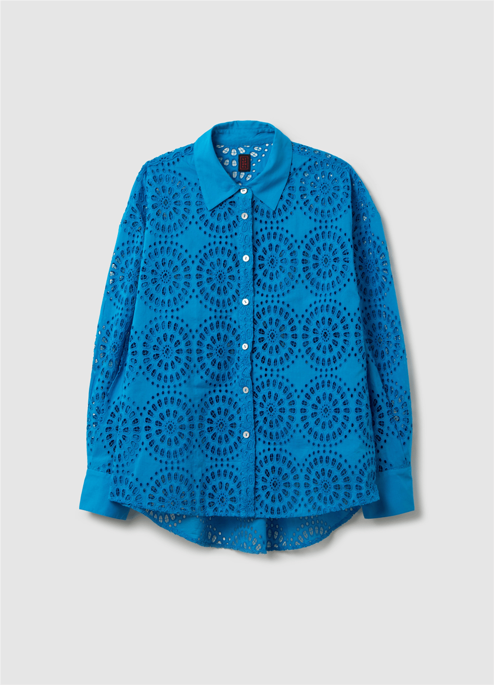 Broderie Anglaise Uzun Kollu Mavi Gömlek
