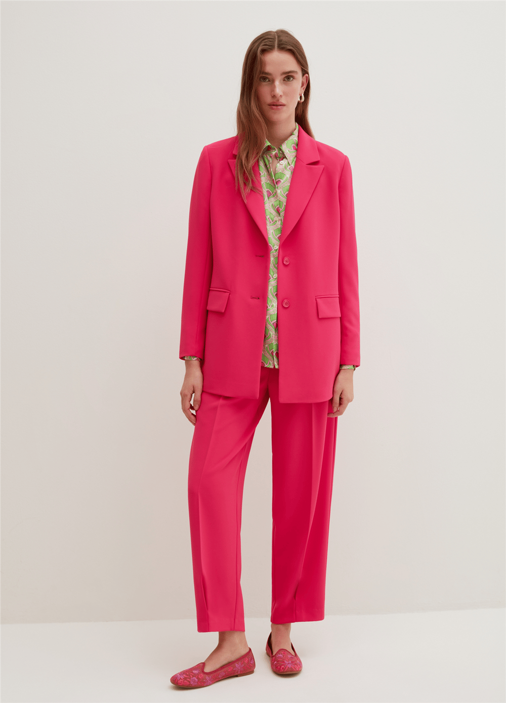 Canlı Renkli Tek Sıra Düğmeli Pembe Blazer Ceket