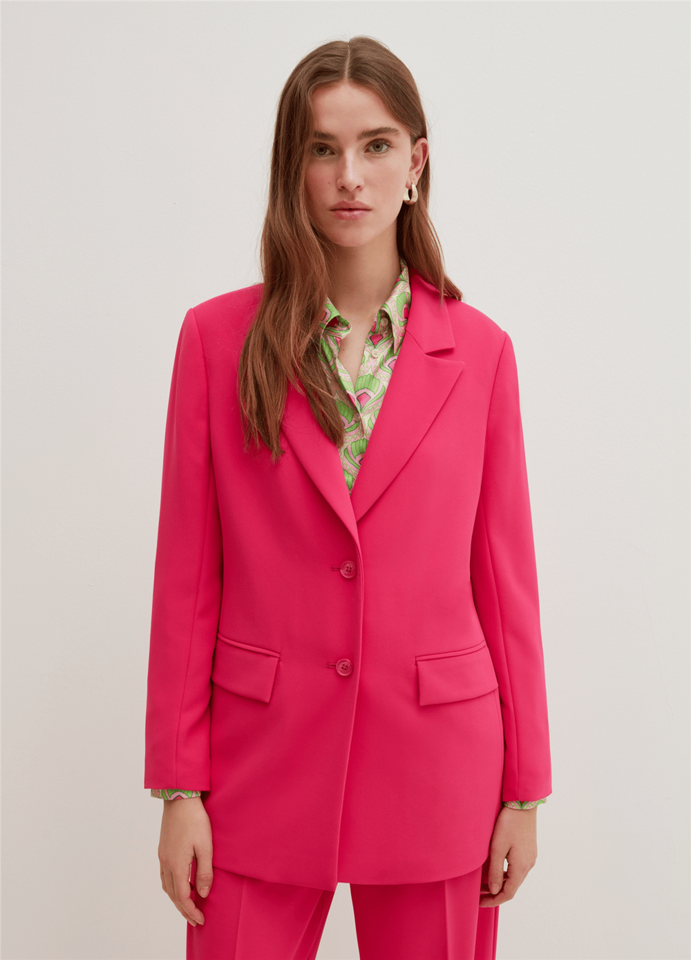 Canlı Renkli Tek Sıra Düğmeli Pembe Blazer Ceket