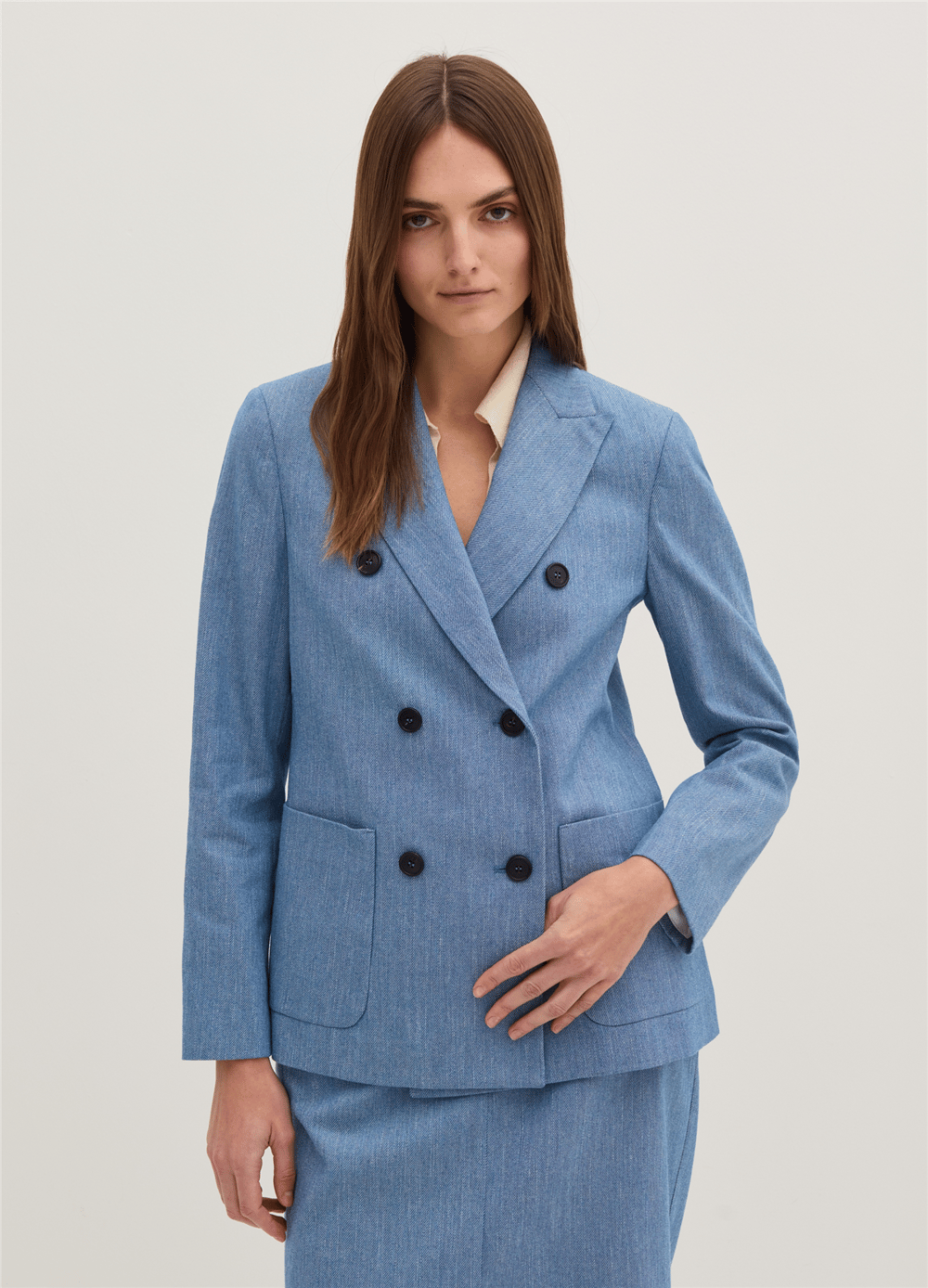 Çapraz Dokumalı Kruvaze Mavi Blazer