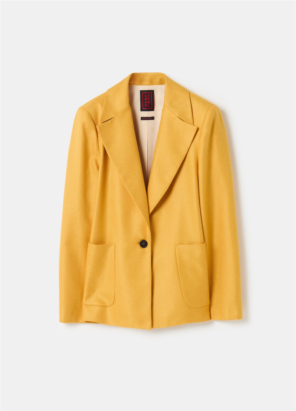 Cepli Düğmeli Parlak Dimi Kumaş Blazer Sarı Ceket