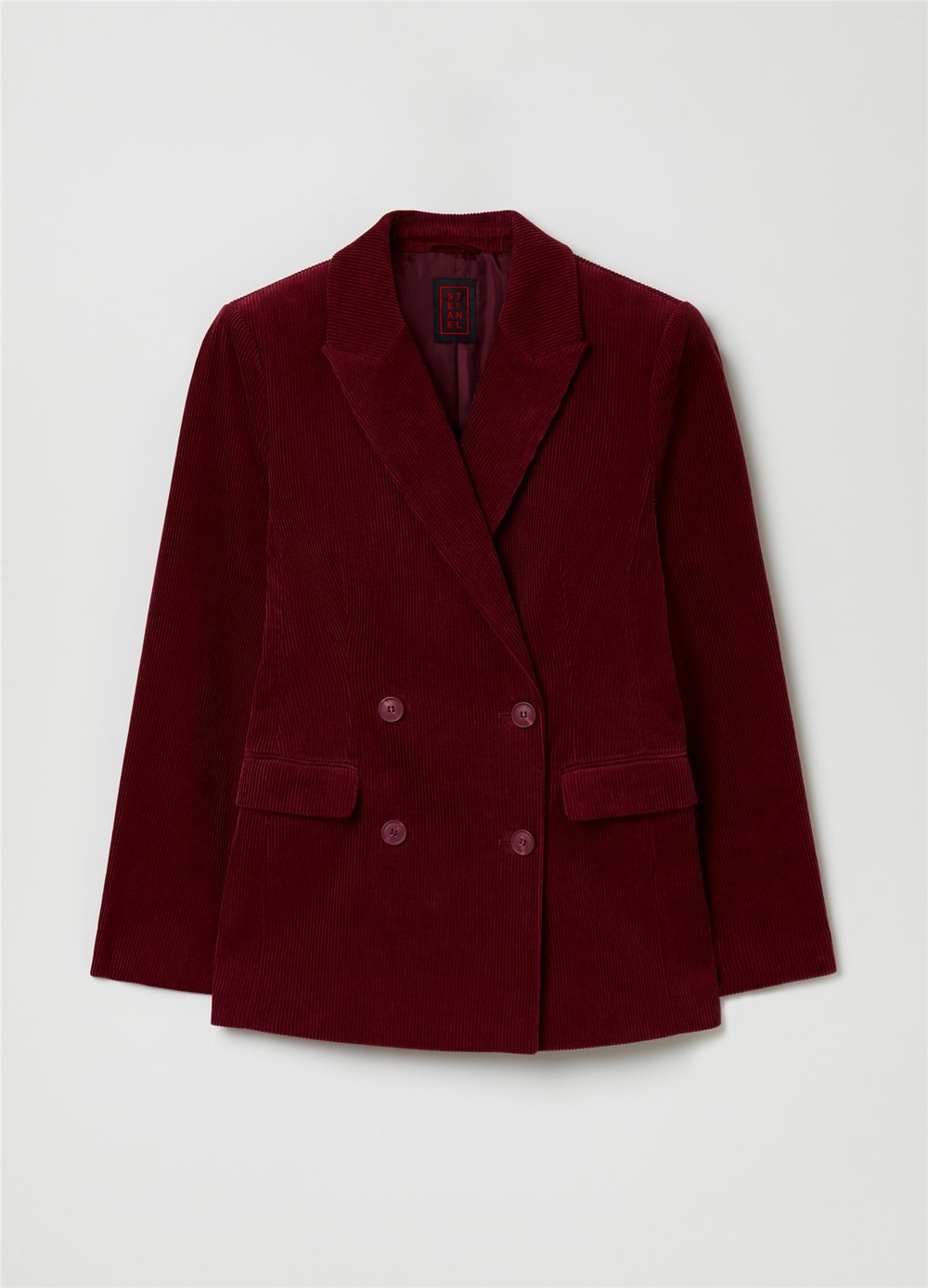 Çift Sıra Düğmeli Fitilli Kadife Bordo Blazer Ceket