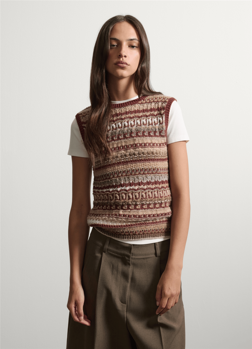 Çok Renkli Jacquard Yün Ve Viskon Karışımlı Regular Fit Üst