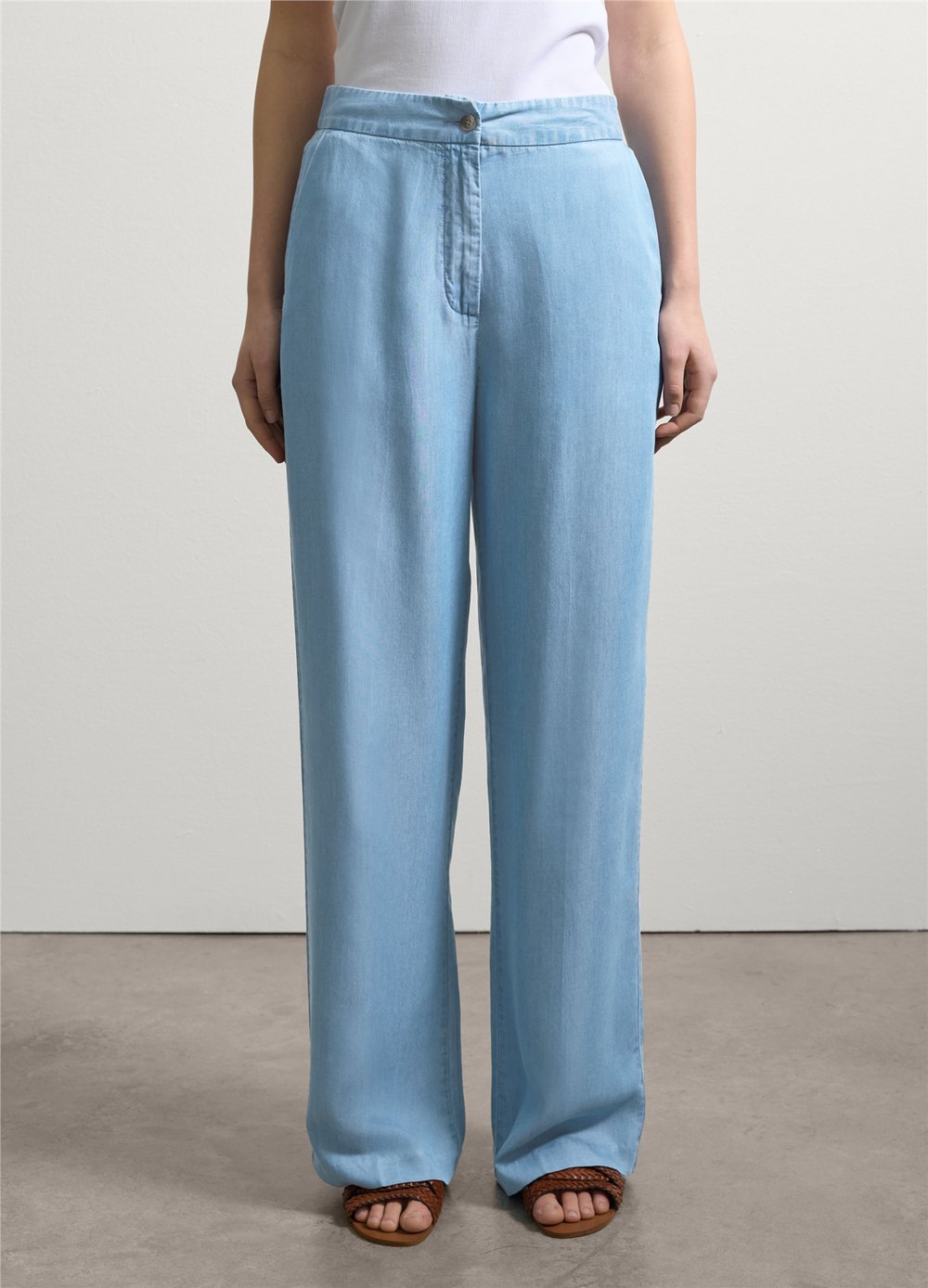 Denim Efektli Düz Kesim Mavi Pantolon