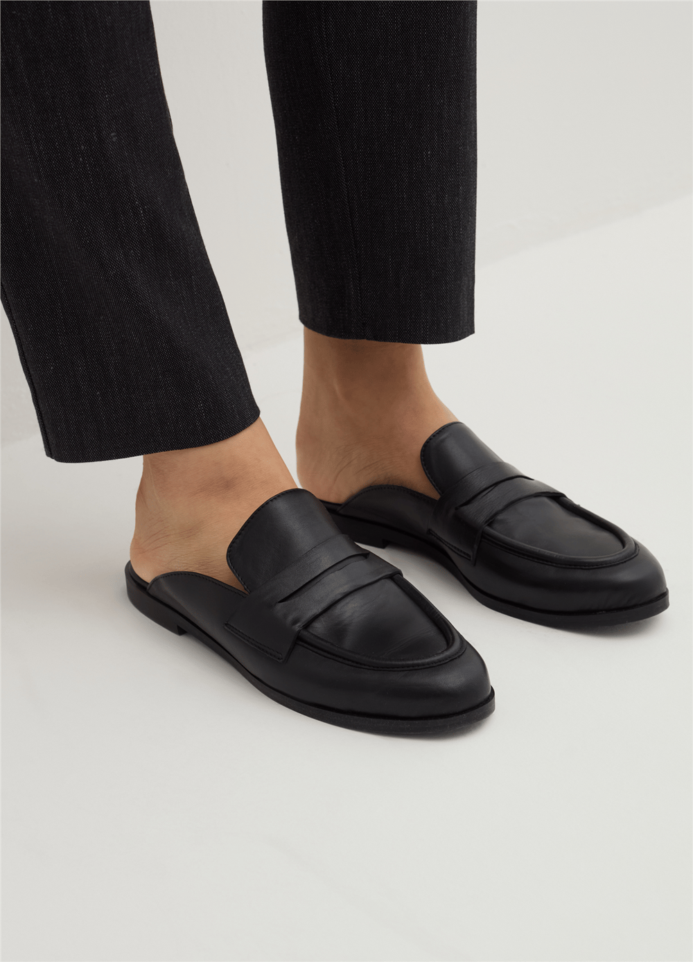 Deri Siyah Loafer Sabot