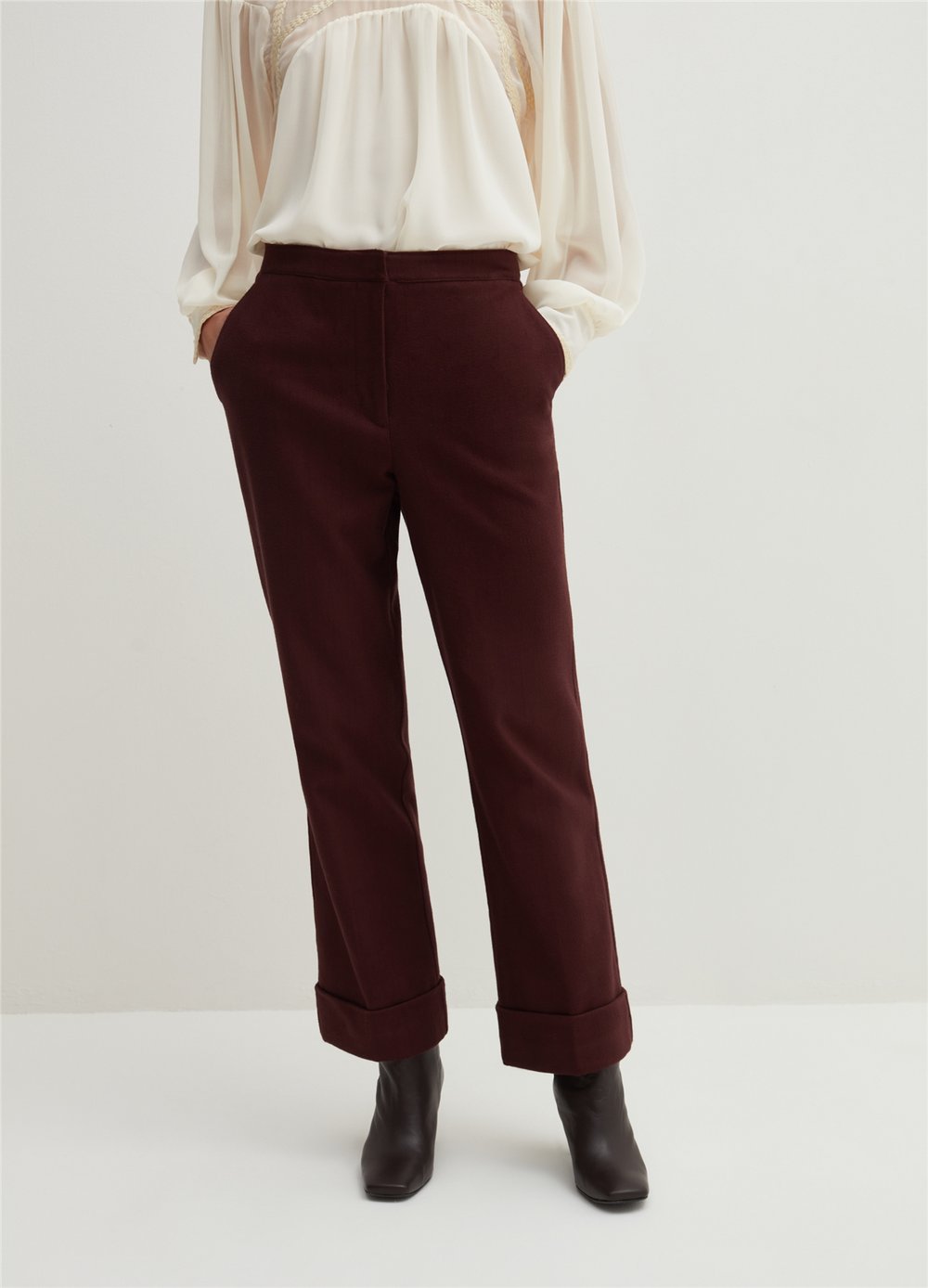 Düz Kesim Bordo Chino Pantolon