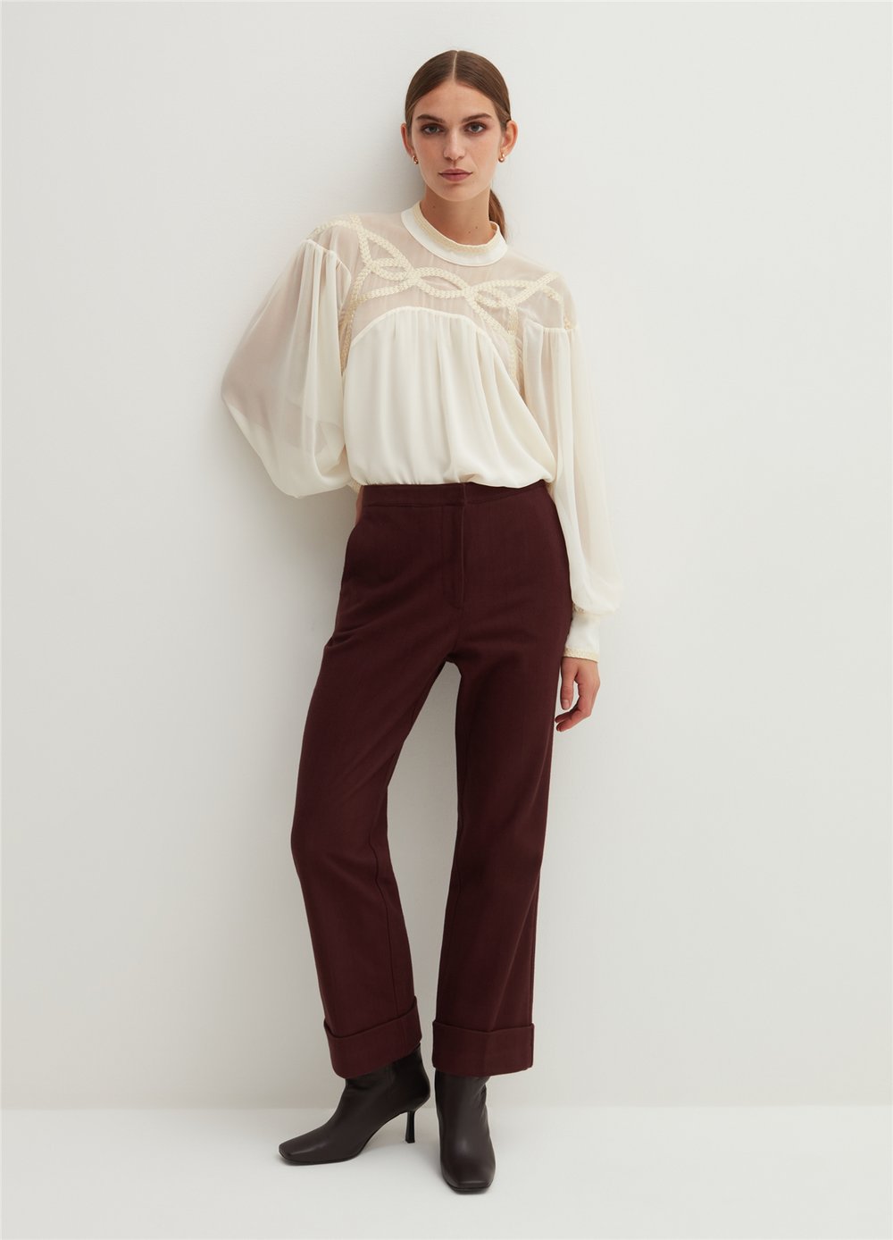 Düz Kesim Bordo Chino Pantolon