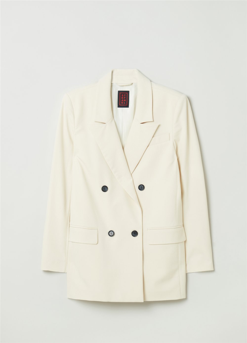 Düz Kesim Kırık Beyaz Kruvaze Blazer