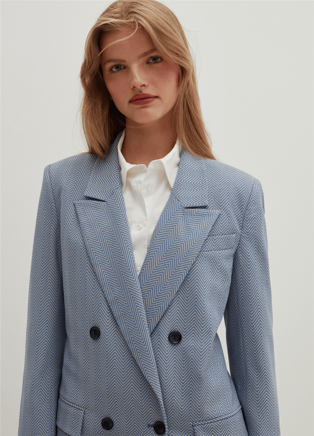 Düz Kesim Mavi Kruvaze Blazer