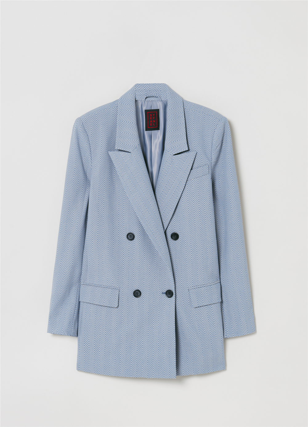 Düz Kesim Mavi Kruvaze Blazer