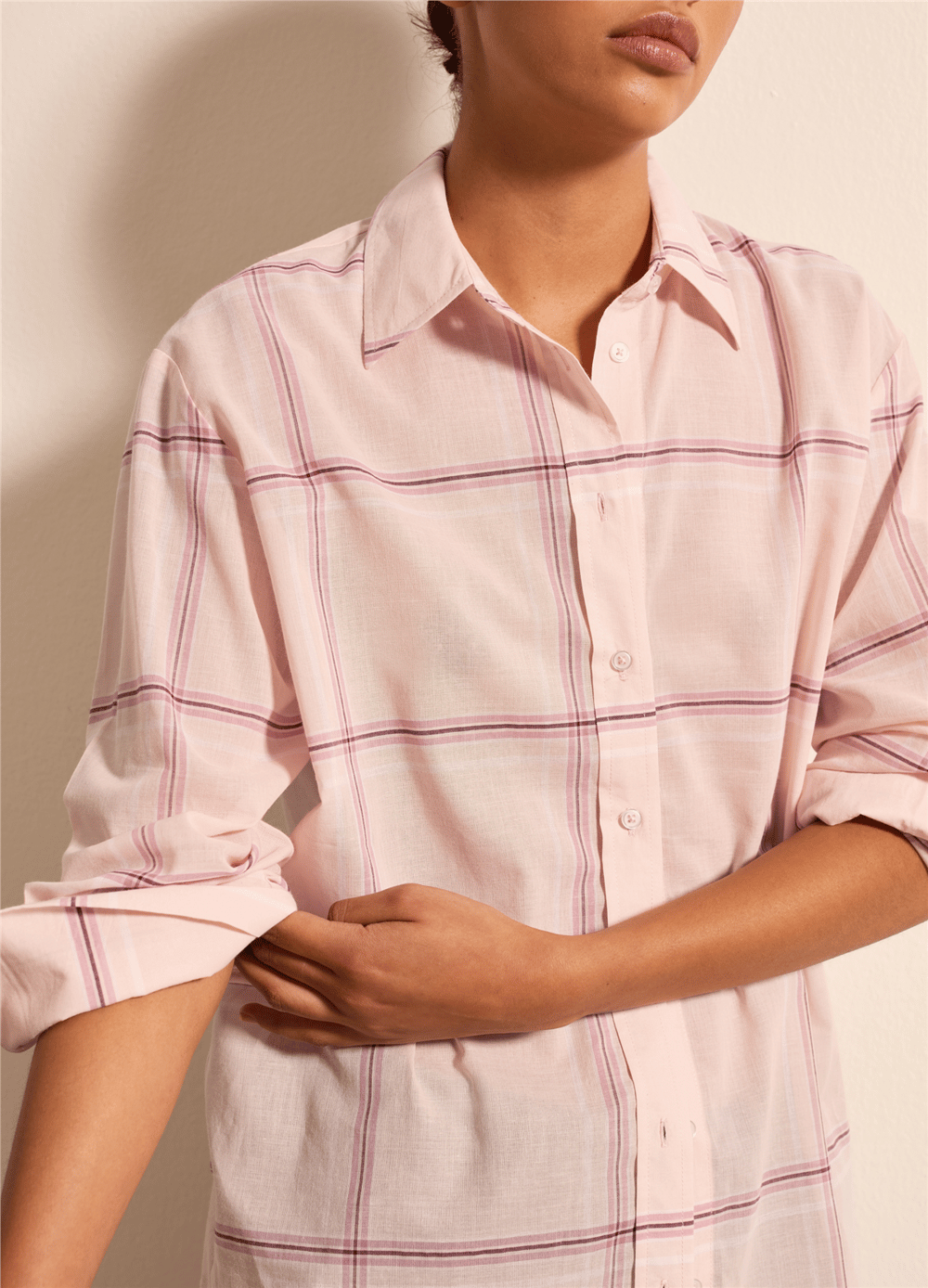 Ekose Desenli Oversize Pembe Gömlek