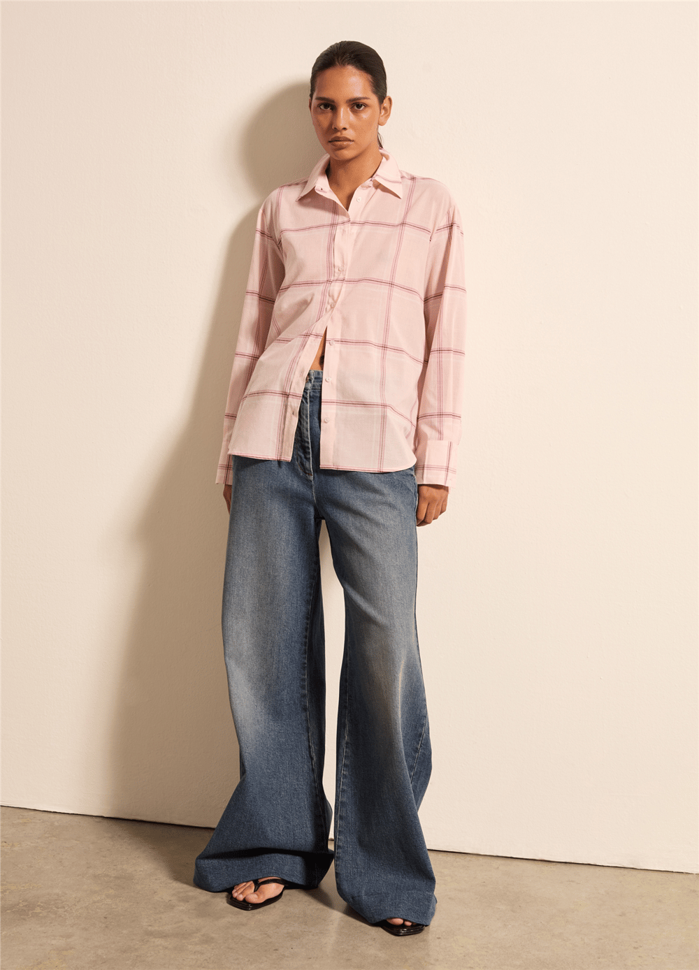 Ekose Desenli Oversize Pembe Gömlek