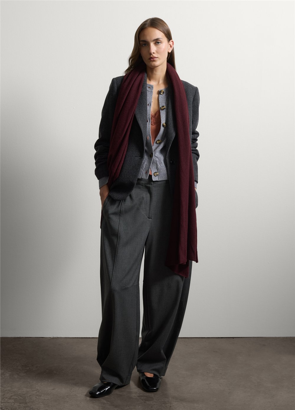 Gri Yün Ve Viskon Karışımlı Regular Fit Klasik Yaka Blazer Ceket