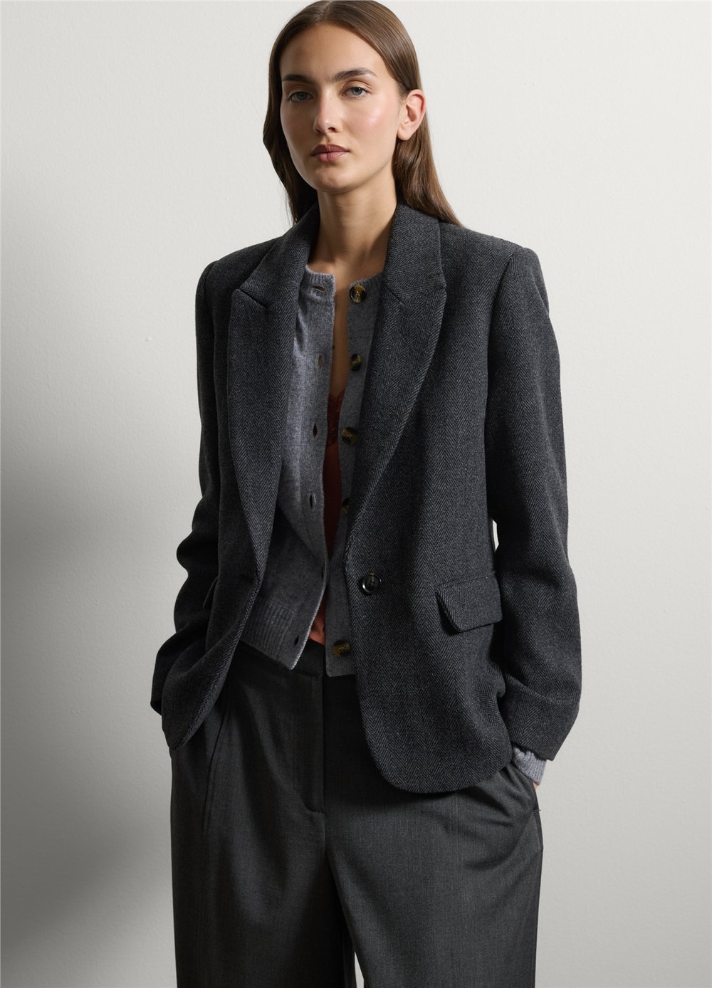Gri Yün Ve Viskon Karışımlı Regular Fit Klasik Yaka Blazer Ceket