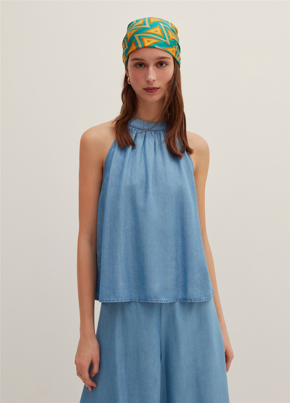 Halter Yaka Mavi Lyocell Atlet