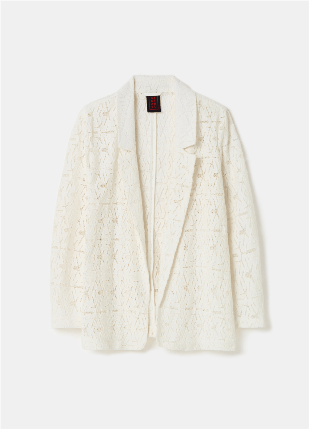 İşlemeli Dantel Detaylı Açık Model Beyaz Blazer Ceket