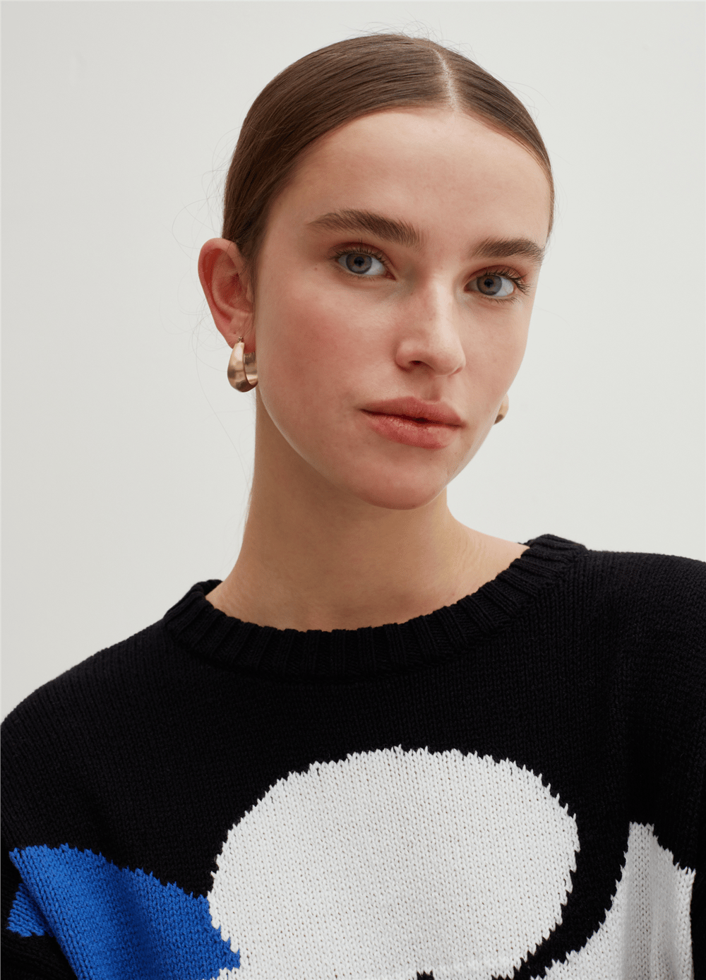 Jakar Desenli Hibiscus Motifli Oversize Kazak