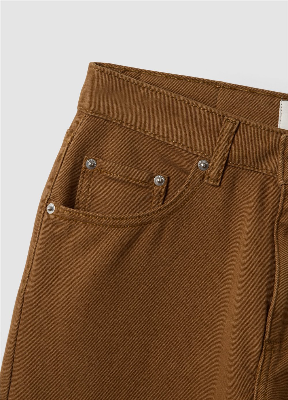Kahverengi Bol Paça Saf Pamuk Denim Pantolon