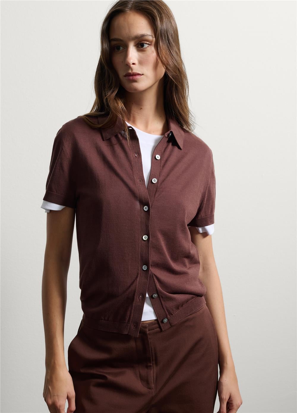 Kahverengi Liyosel Polo Normal Kesim