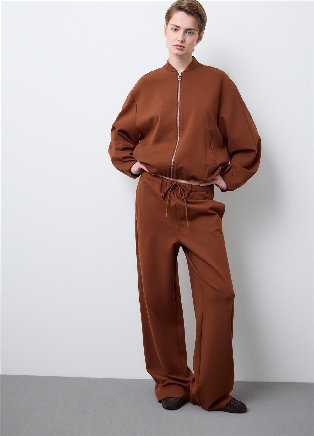 Kahverengi Viskon Regular Fit Pantolon