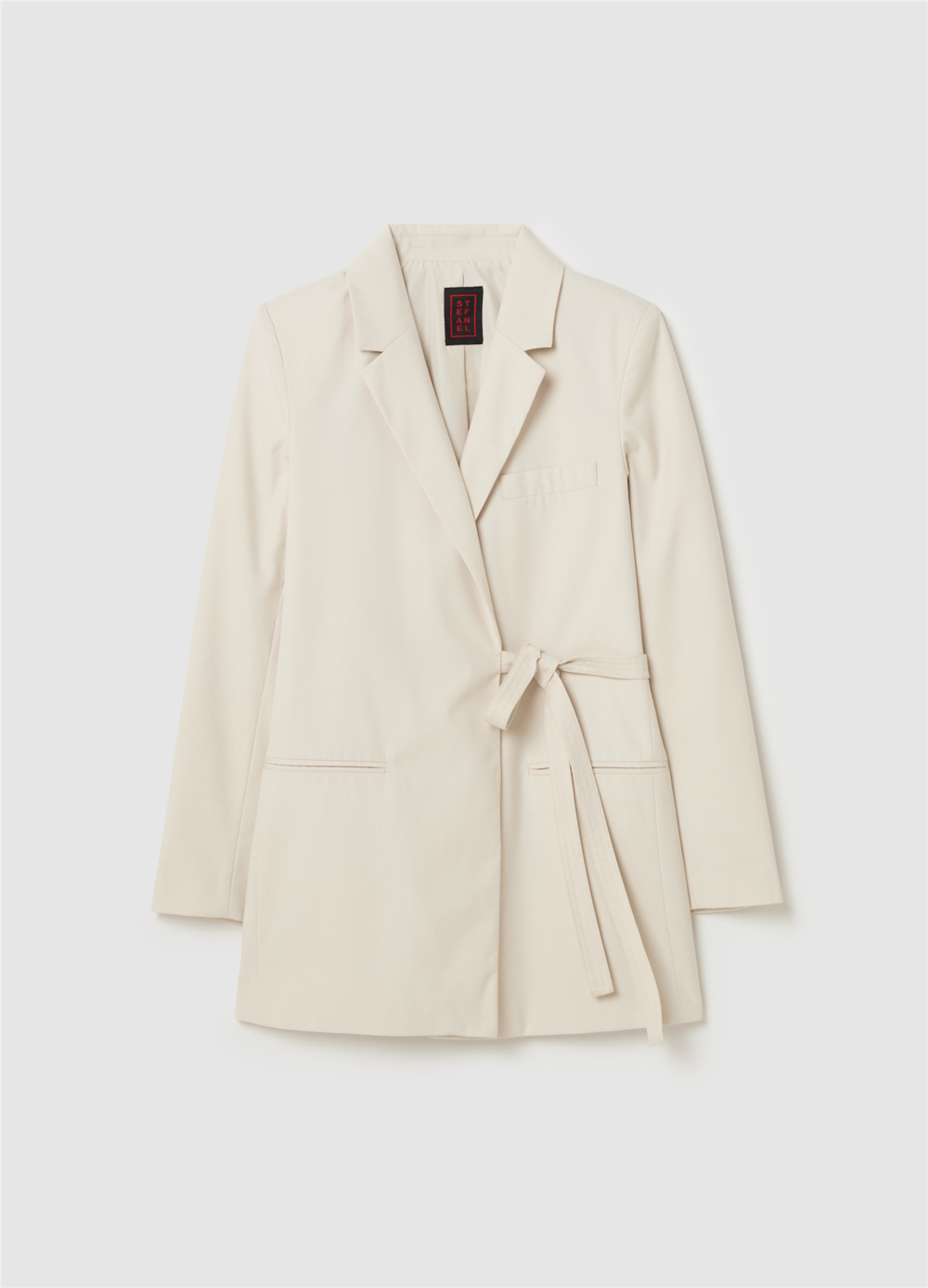 Kemerli Kırık Beyaz Kruvaze Blazer