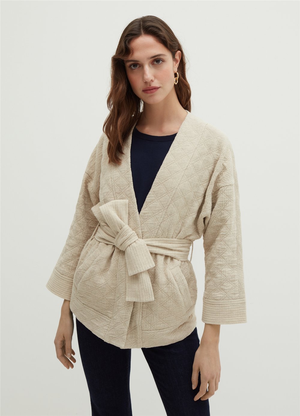 Kemerli Pamuklu Ve Keten Kimono