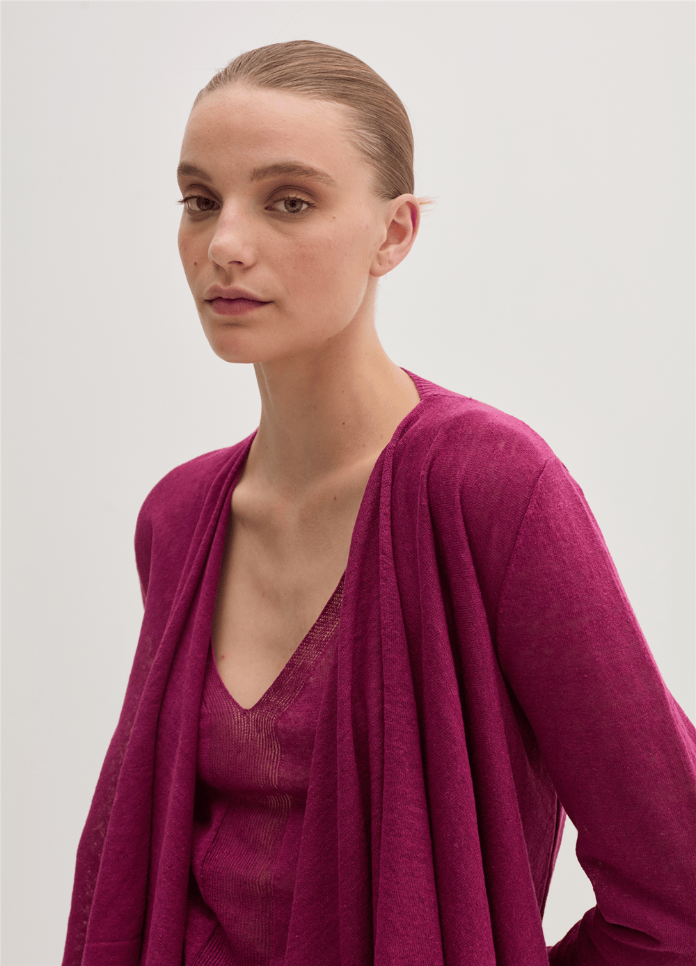 Keten Karışımlı Açık Model Pembe Hırka