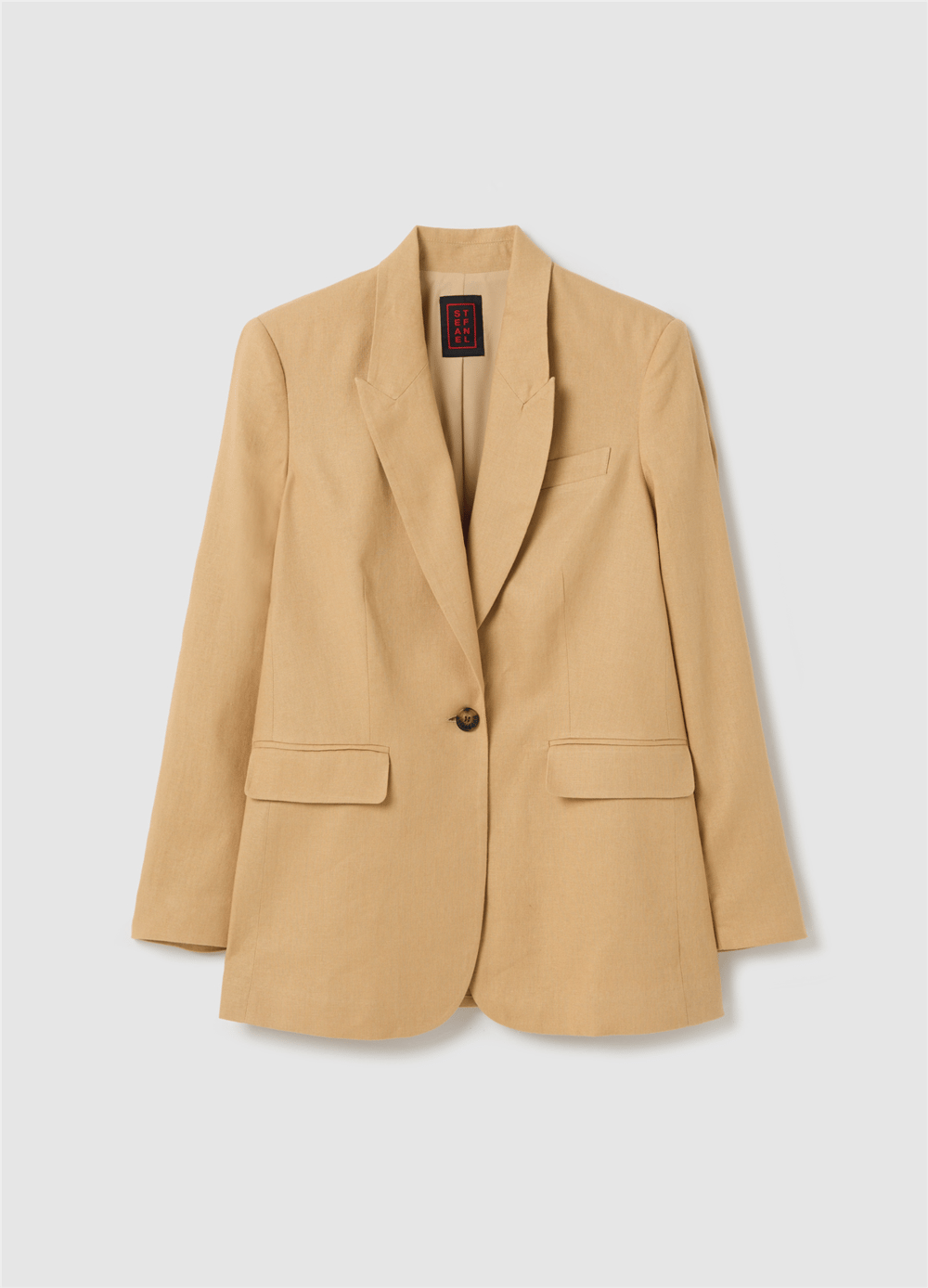 Keten ve Viskon Tek Düğmeli Bej Blazer