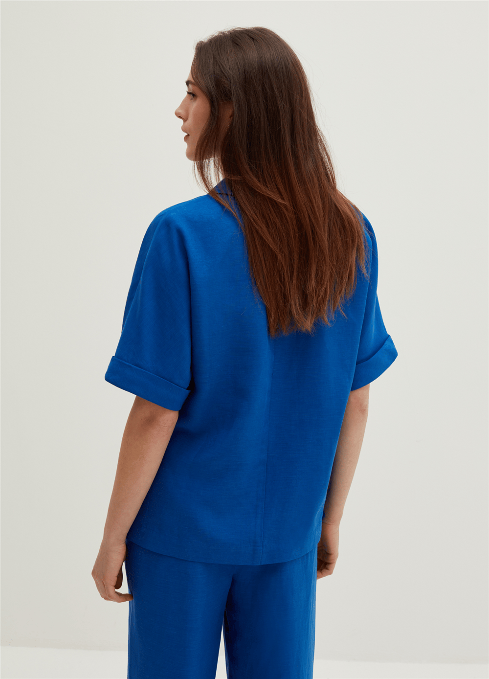 Kimono Kollu Mavi Tişört