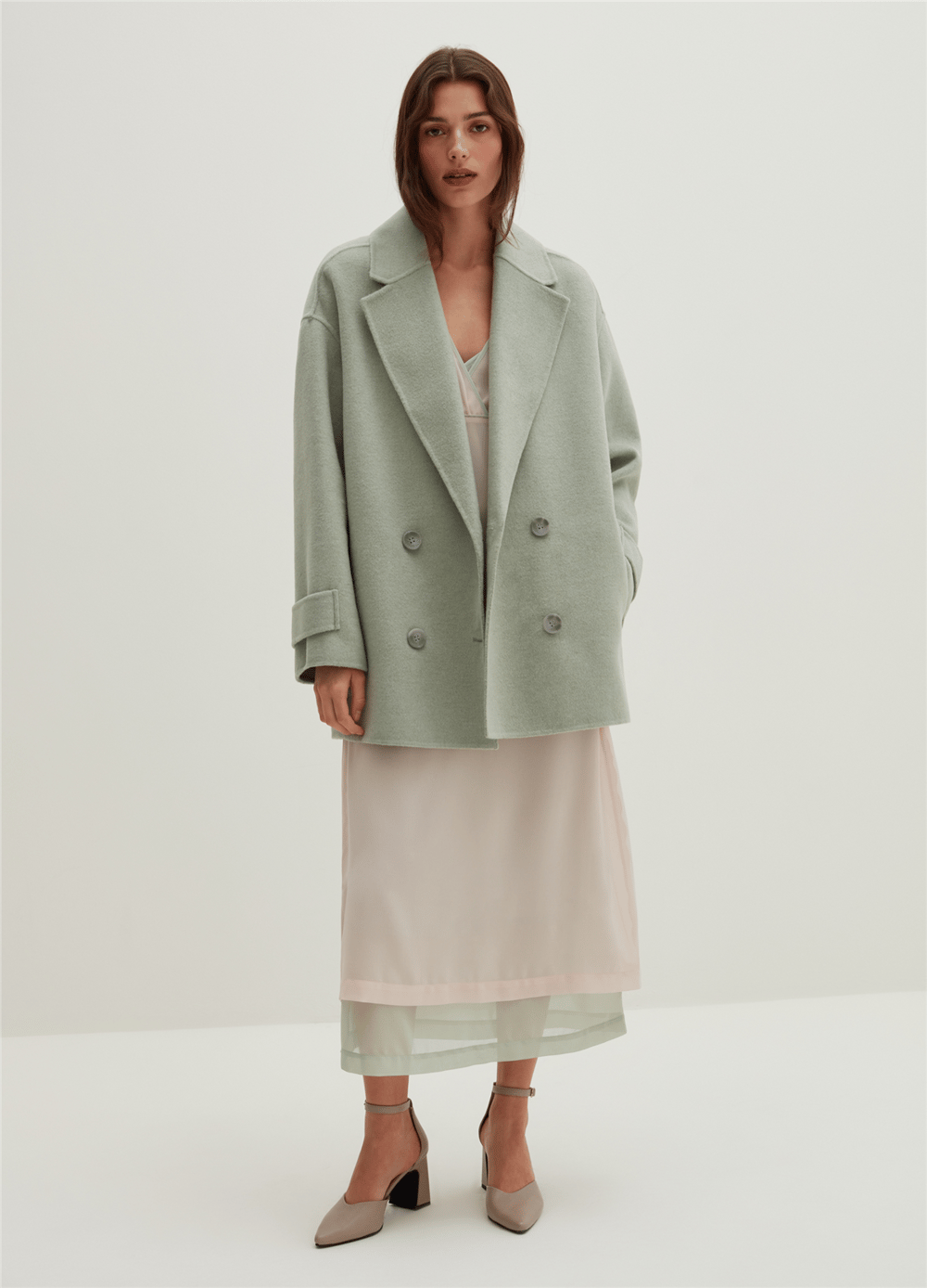 Kısa Oversize Mint Kruvaze Kaban