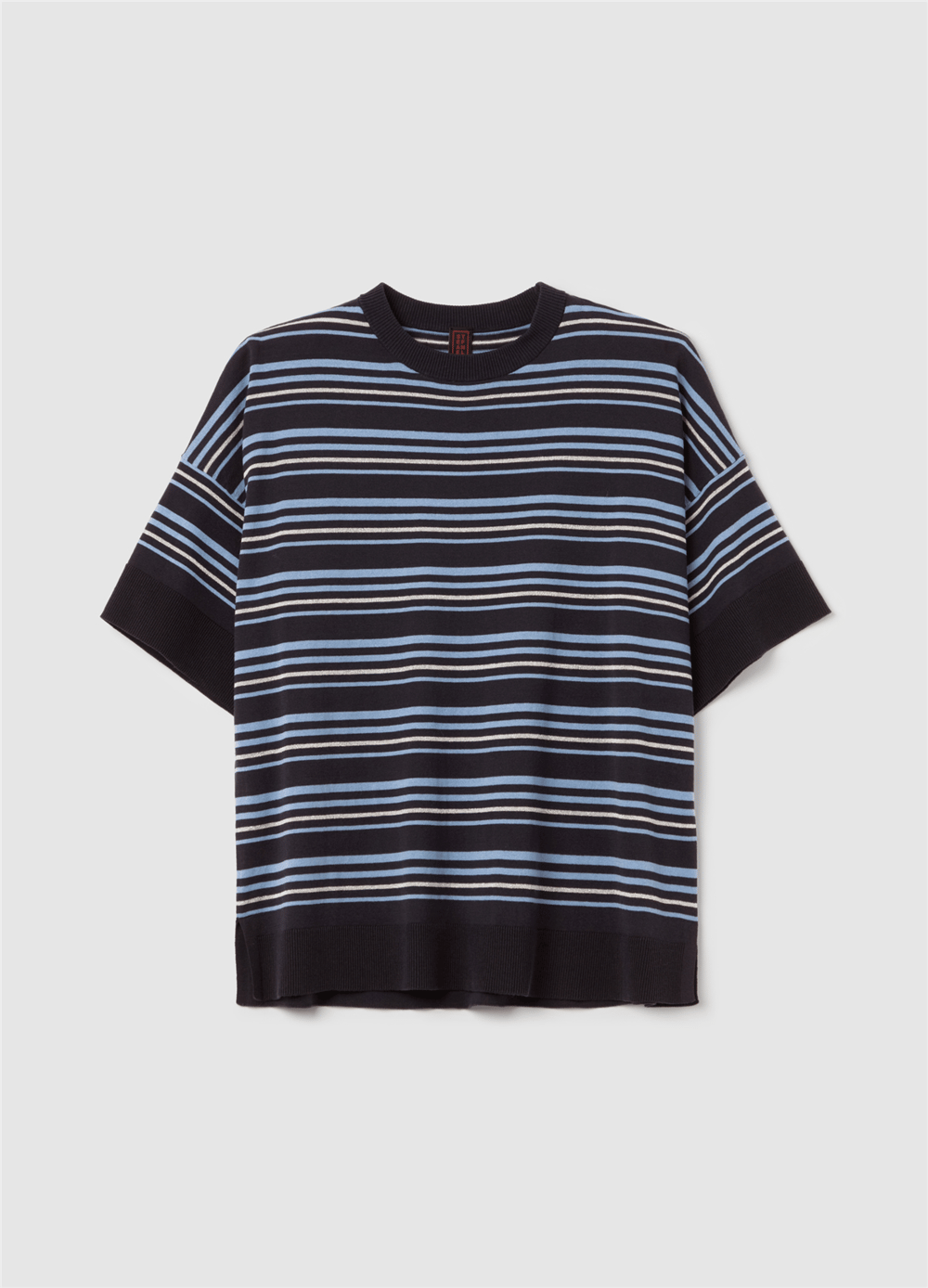 Lurex Detaylı Çizgili Crepe Siyah Tişört
