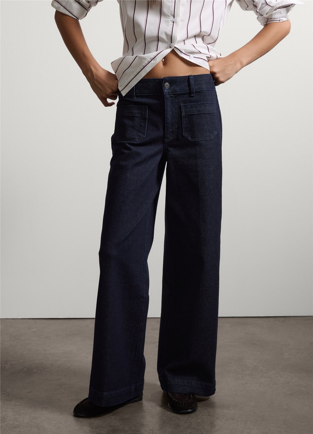 Mavi Bol Paça Esnek Pamuklu Denim Jean