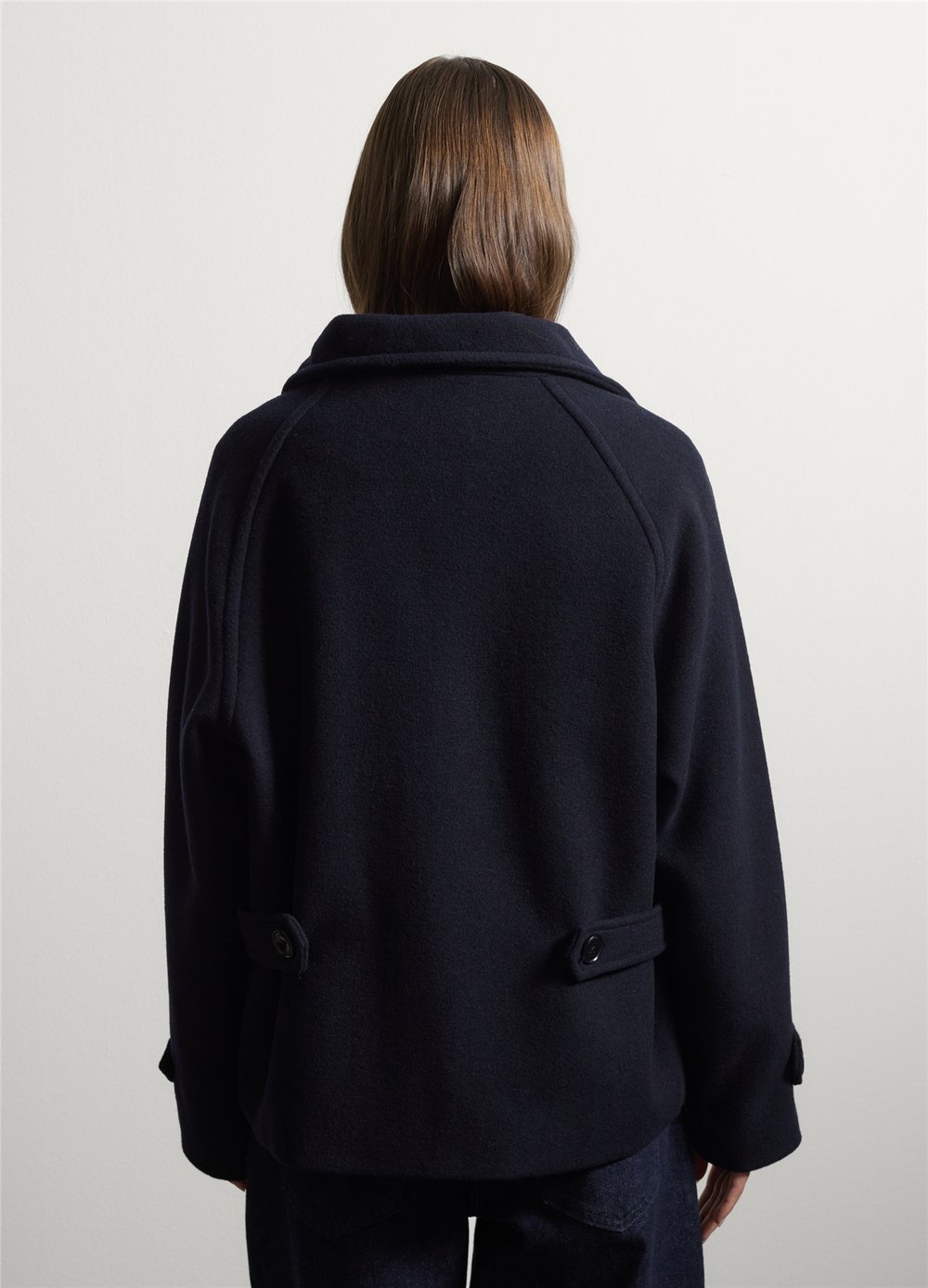 Mavi Dik Yakalı Oversize Fit Yün Karışımlı Ceket