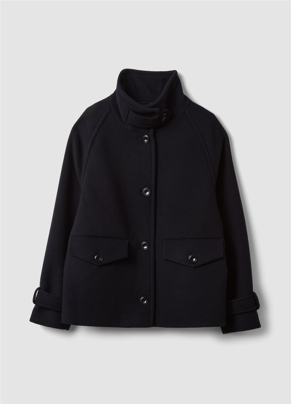 Mavi Dik Yakalı Oversize Fit Yün Karışımlı Ceket