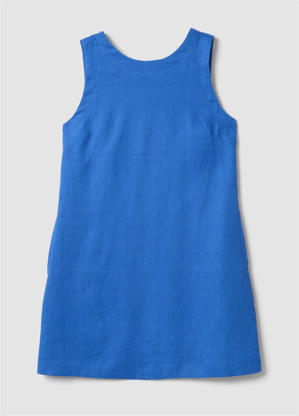 Mavi Kolsuz Keten Mini Elbise Regular Fit