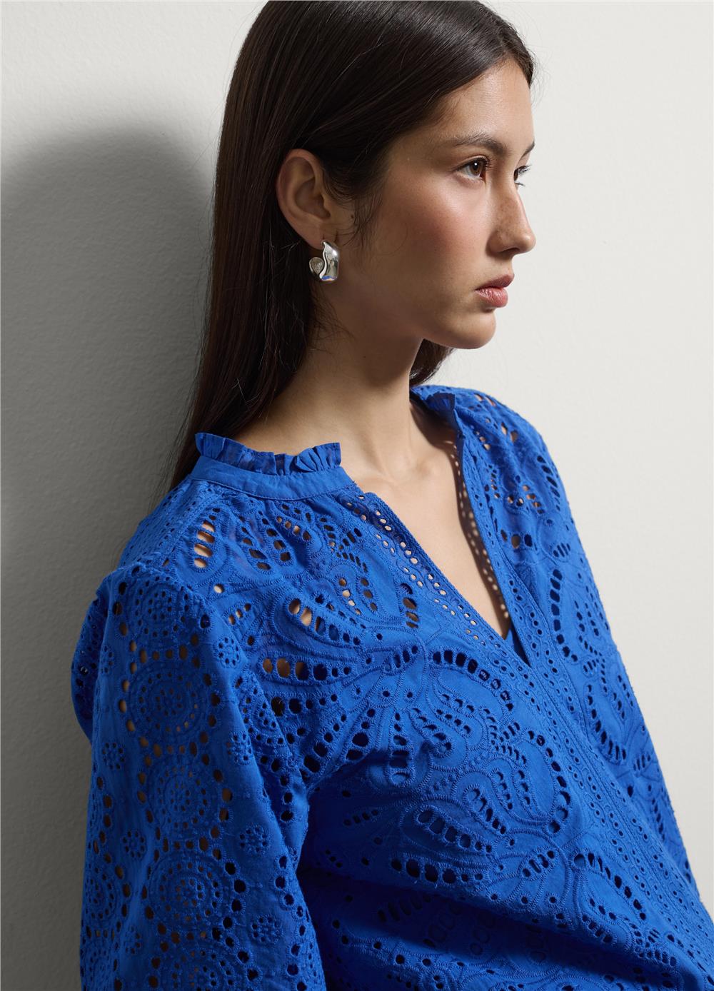 Mavi Pamuk Broderie Anglaise Bluz