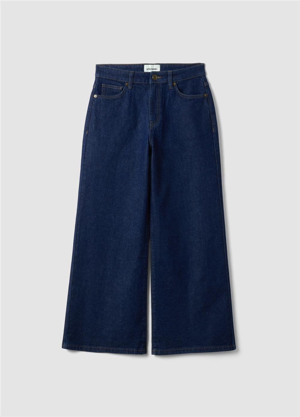 Mavi Streç Pamuklu Bol Paça Kot Pantolon