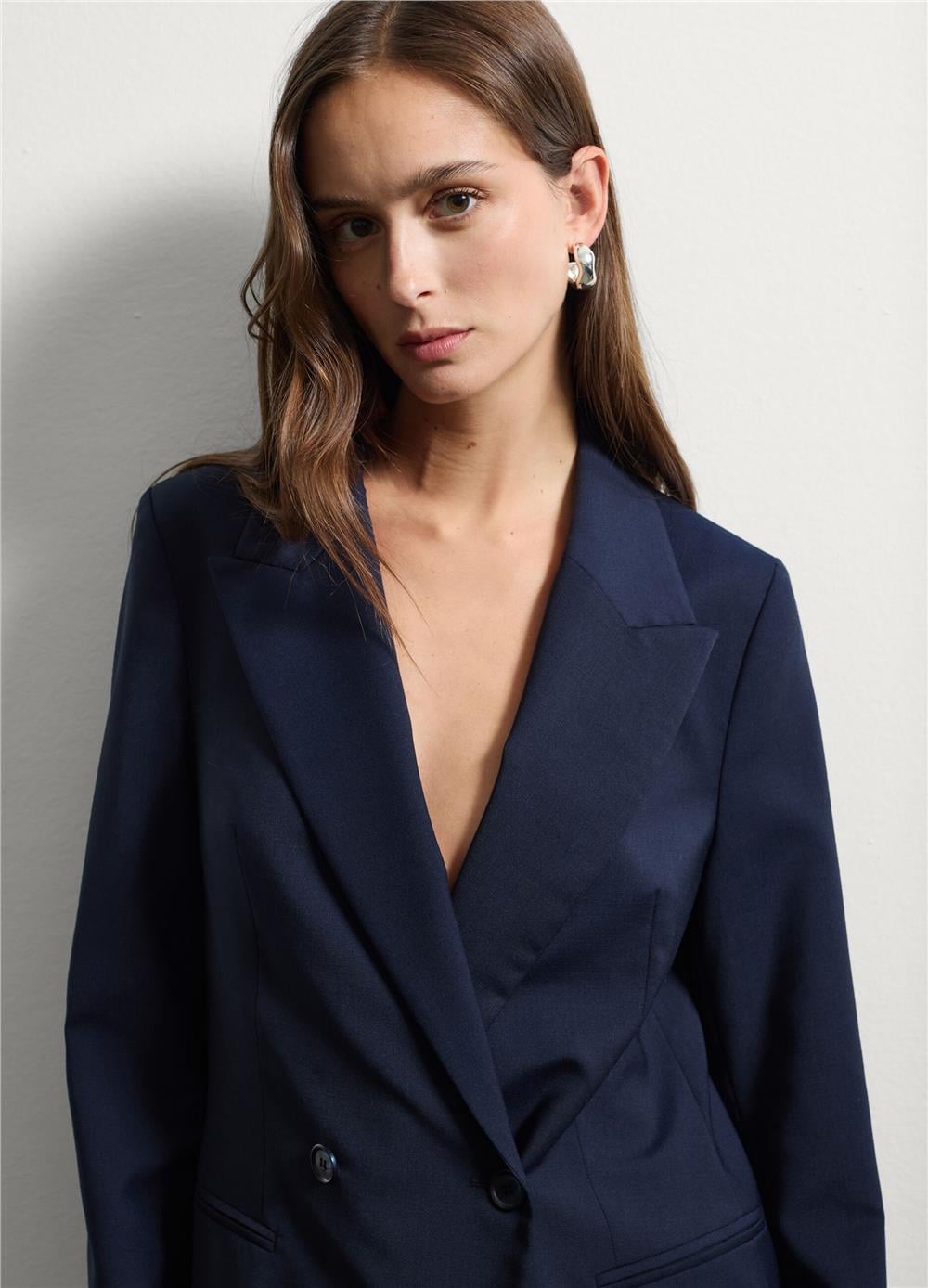 Mavi yün karışımlı oversize blazer ceket