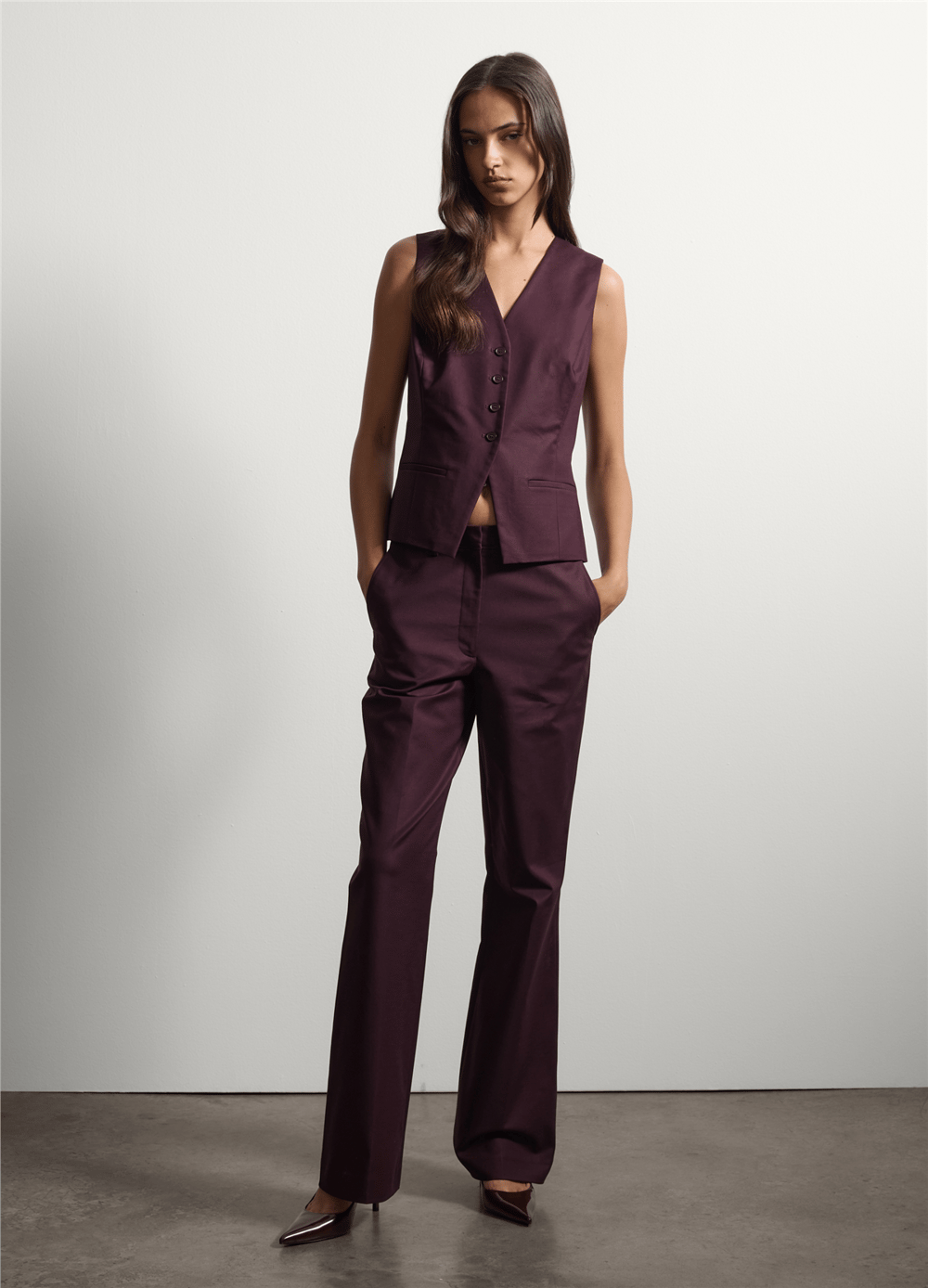 Mor Renk Slim Fit Esnek Pamuklu Yelek