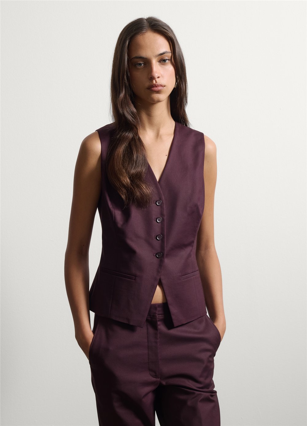 Mor Renk Slim Fit Esnek Pamuklu Yelek