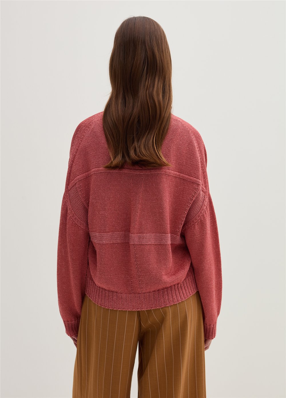Oversize Önü Açık Dikişsiz Pembe Hırka