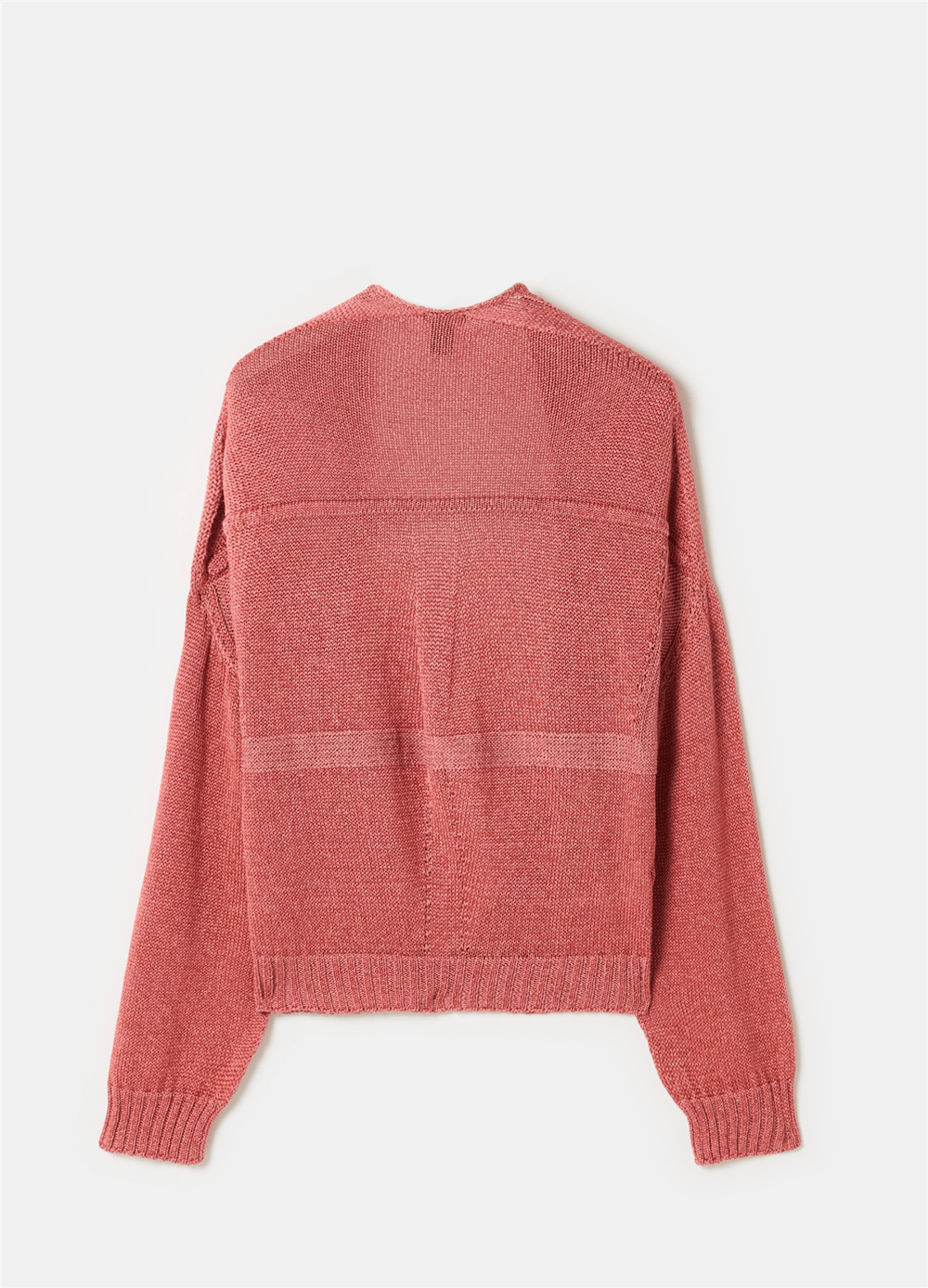 Oversize Önü Açık Dikişsiz Pembe Hırka